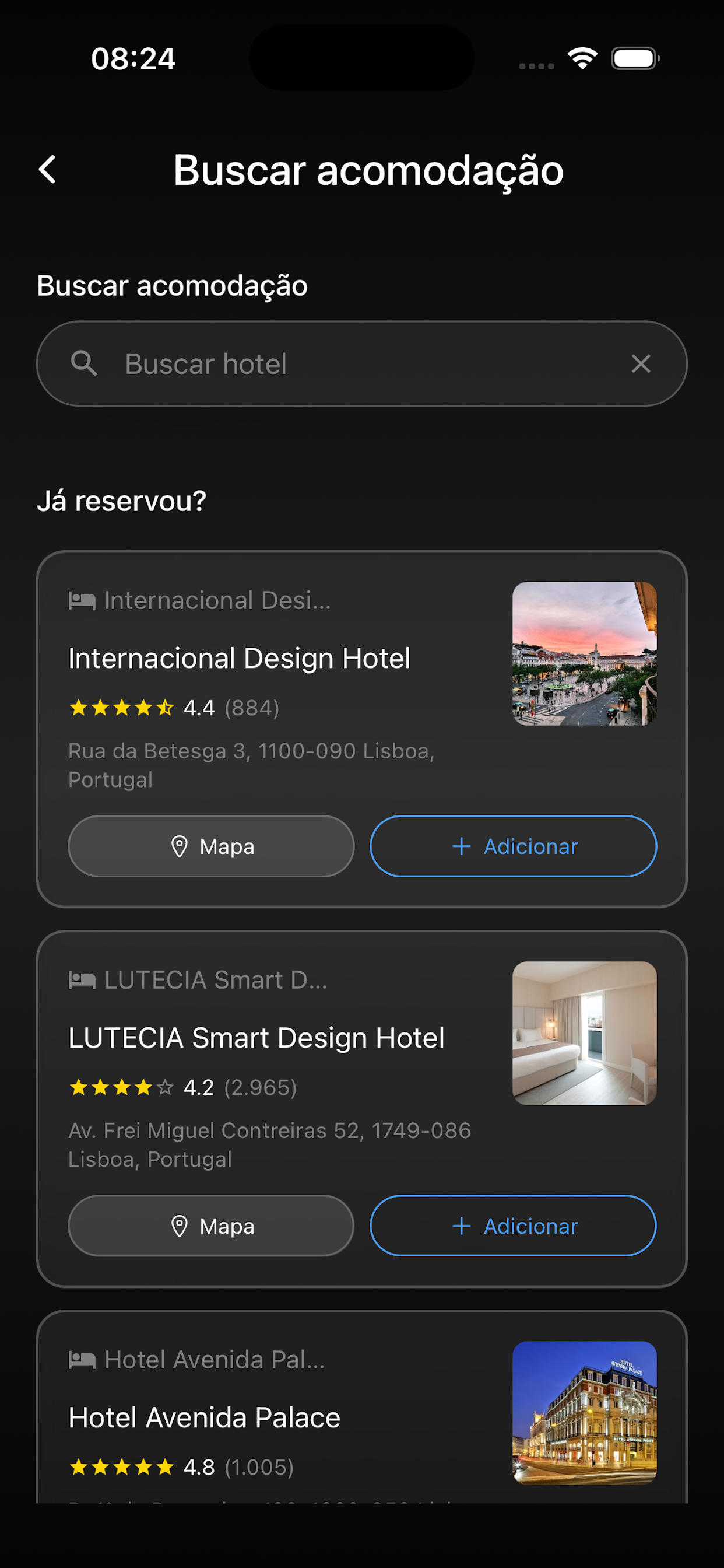 Reservas e hospedagem